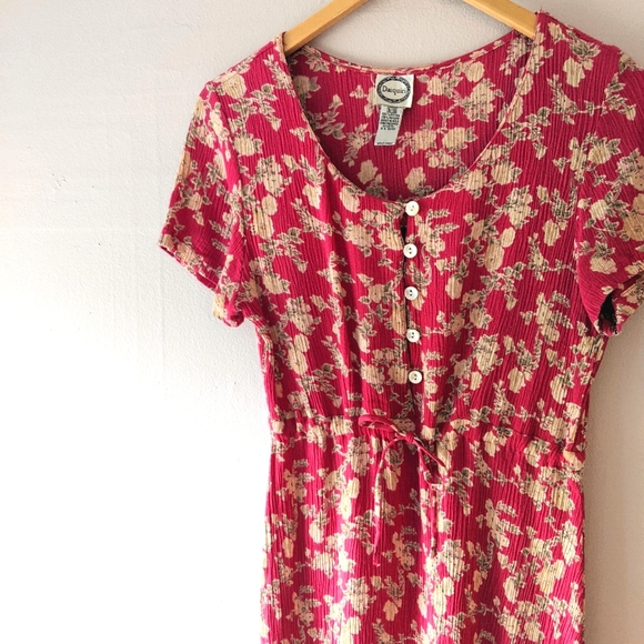 Vintage Raspberry Floral Rayon Dress - Picture 2 of 7